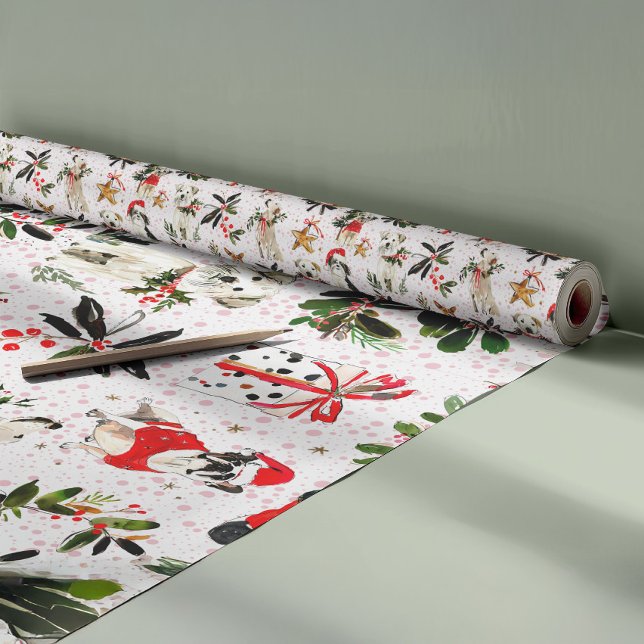 Papel De Presente Cães de Natal e padrão de folhagens (Criador carregado)