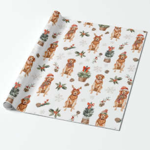 Papel De Presente Cães de Natal Retriever Dourado Aquarela