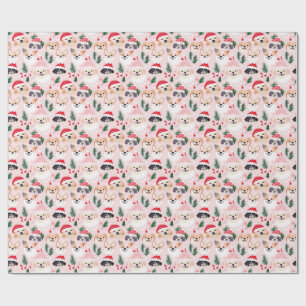 Papel De Presente Cães de Natal Rosa