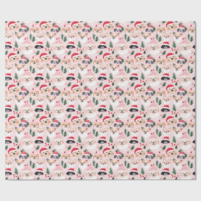 Papel De Presente Cães de Natal Rosa (Aberto)