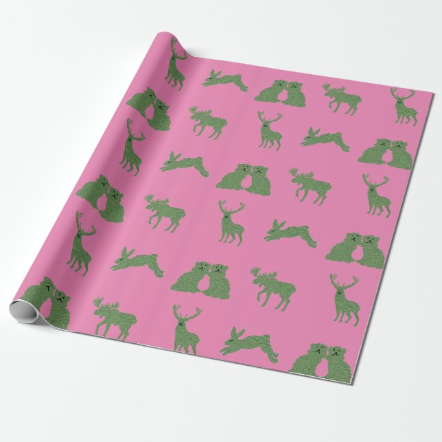 Papel De Presente Cães de Staffordshire Topiary Deer Rabbit Wraping  (Desenrolado)