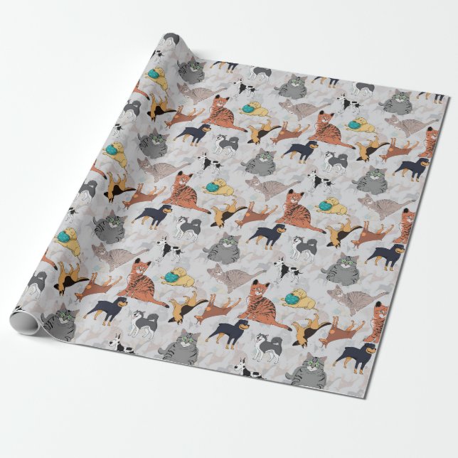 Papel De Presente Cães E Gatos, Design (Desenrolado)