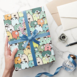 Papel De Presente Cães Empilhados em Verde e Menta