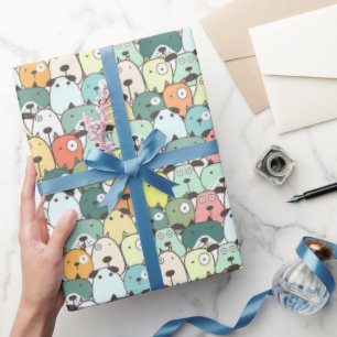 Papel De Presente Cães Empilhados em Verde e Menta