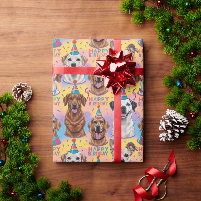 Papel De Presente Cães Feliz Aniversário (Presente de Natal)