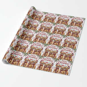 Papel De Presente Cães Golden Retriever Alegres Feliz Natal
