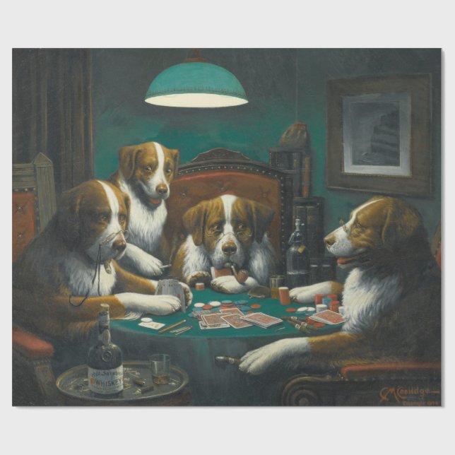 Papel De Presente Cães Jogando Poker (Jogo De Cartão Animal) (Aberto)