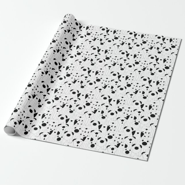 Papel De Presente Cães lindos: desenho animado branco e preto. (Desenrolado)