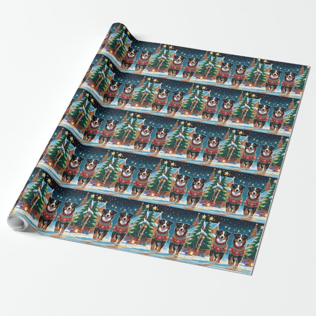 Papel De Presente Cães Pastor Australiano Natal Neve Feriado (Desenrolado)