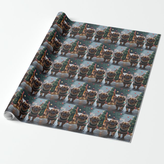 Papel De Presente Cães Pequinês Natal Neve Férias (Desenrolado)