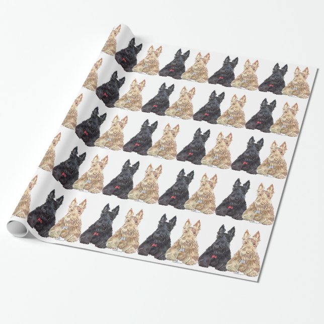 Papel De Presente Cães Scottie Trigo e Preto (Desenrolado)