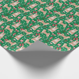 Papel De Presente Cães Shiba Inu Natal Balas Listras Verde Padrão