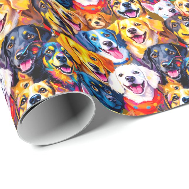 Papel De Presente Cães vibrantes Impressão (Ponta do rolo)