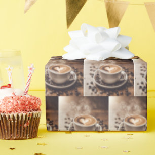 Papel De Presente Café com Coração e Feijão