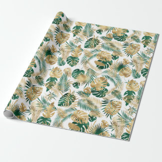 Papel De Presente Café de Leggings de Padrões Tropicais de Folha Ver
