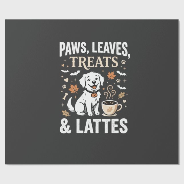 Papel De Presente Café Latte Cachorro Outono Dia das Bruxas (Aberto)