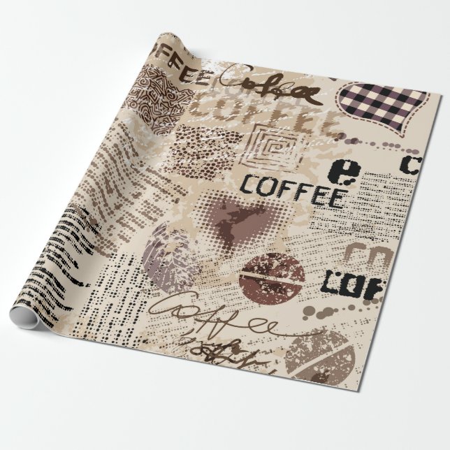 Papel De Presente Café. padrão de café abstrato no fundo castanho (Desenrolado)