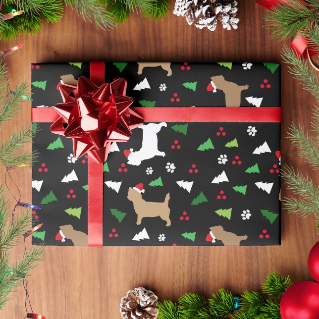 Papel De Presente Cairn Terriers Santa Hats Natal Black (Cairn Terriers Christmas Wrapping Paper in Black )