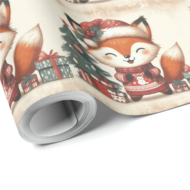 Papel De Presente Caixa de presente da raposa do Papai Noel Natal fo (Ponta do rolo)