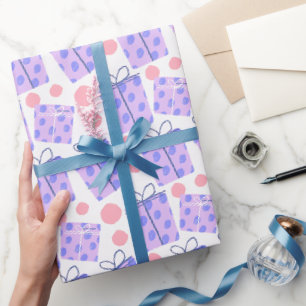 Papel De Presente Caixa de Presente Pastel Rosa e Roxo e Bolinhas