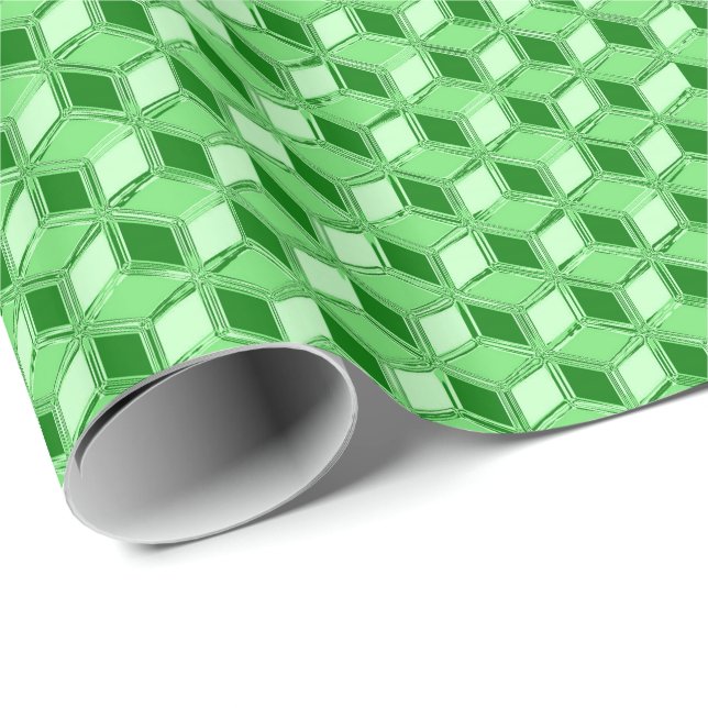 Papel De Presente Caixas 3d cromo - esmeraldo verde (Ponta do rolo)