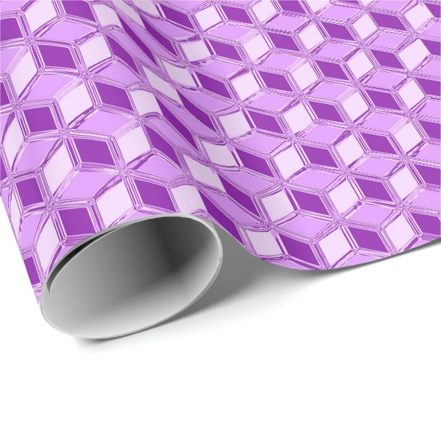 Papel De Presente Caixas 3d cromo - violeta roxa (Ponta do rolo)