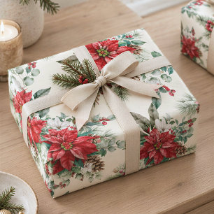 Papel De Presente Caixas Aquáticas Vintage Red Poinsettia Natal