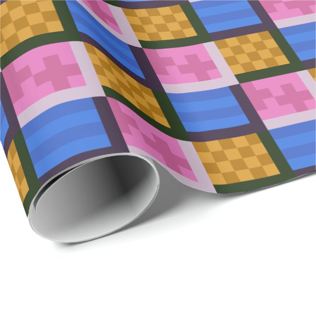 Papel De Presente Caixas com Padrão Abstrato (Ponta do rolo)