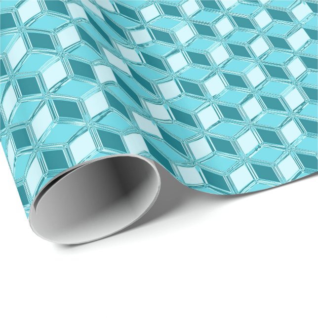 Papel De Presente Caixas de 3 d crômio - turquesa / aqua (Ponta do rolo)