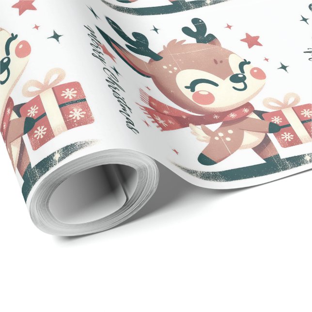 Papel De Presente Caixas de presente de renas do Papai Noel fofas de (Ponta do rolo)