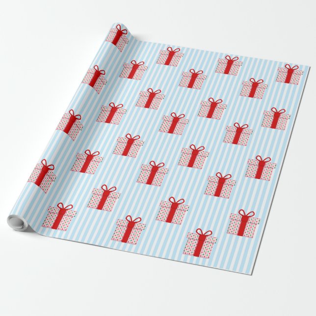 Papel De Presente Caixas de Presente Vermelhas Fofo Faixa Azul Claro (Desenrolado)