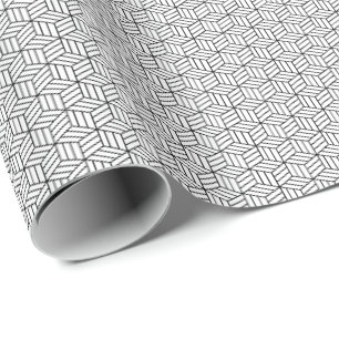 Papel De Presente Caixas Geométricas Modernas Linhas Quadradas Preto