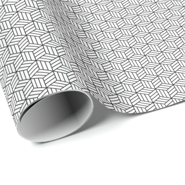 Papel De Presente Caixas Geométricas Modernas Linhas Quadradas Preto (Ponta do rolo)
