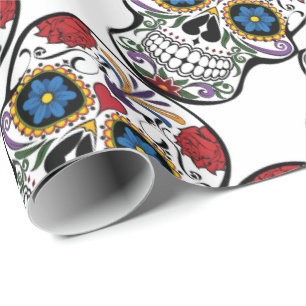 Papel De Presente Calavera - Pele de Açúcar Funny Vermelho Branco Az
