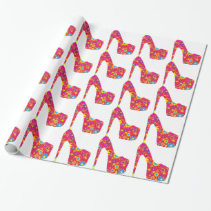 Papel De Presente Calçados do salto alto - bomba floral, rosa