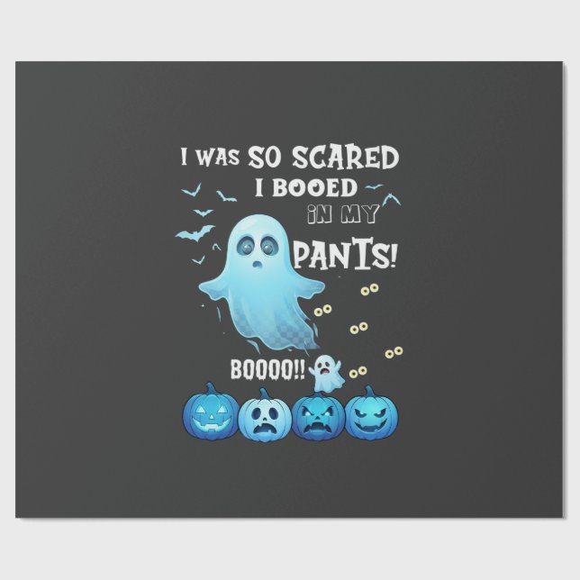 Papel De Presente Calças Vaiadas Fantasma de Halloween Abóboras Azui (Aberto)