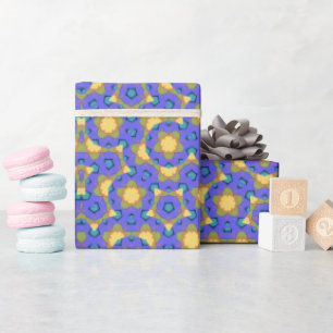 Papel De Presente Caleidoscópico geométrico Mandala Amarelo e Roxo