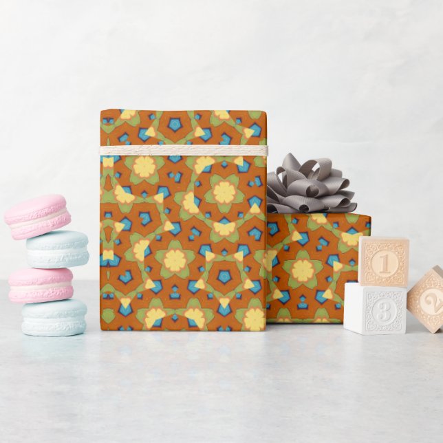 Papel De Presente Caleidoscópio geométrico Amarelo e Laranja (Chá de bebê)