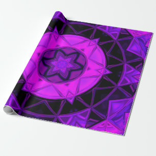 Papel De Presente Caleidoscópio Mosaico Flor Roxo e Preto
