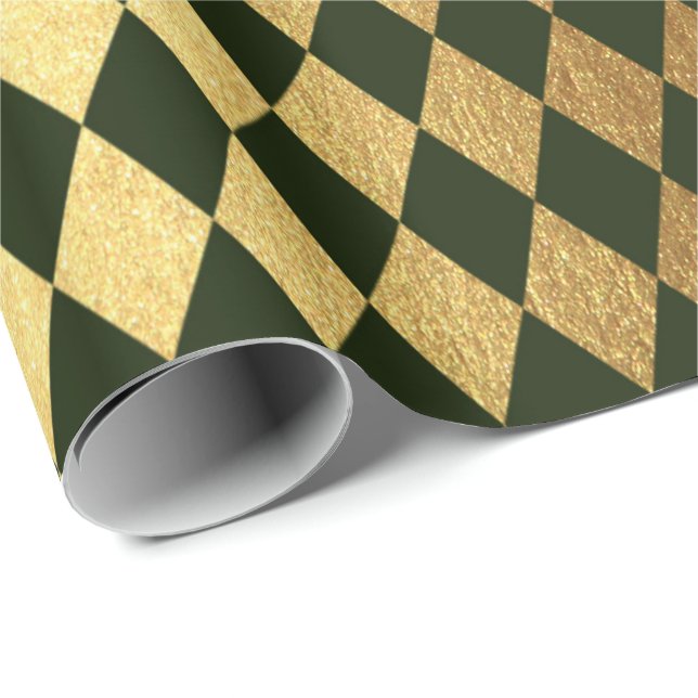 Papel De Presente Cali Green Dourado Geometry Chessboard Diamond Cut (Ponta do rolo)