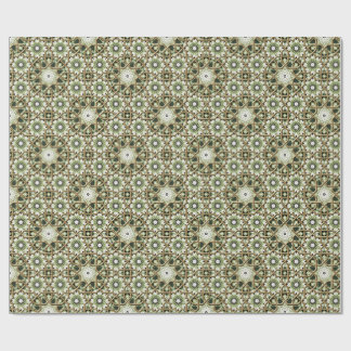 Papel De Presente Calidoscópio floral verde e branco geométrico