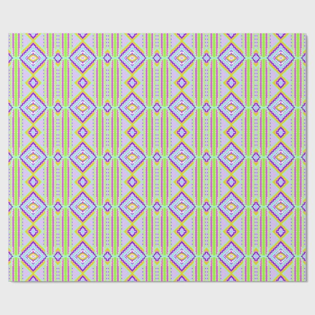 Papel De Presente Calidoscópio Sonhos Tribais Neon (Aberto)
