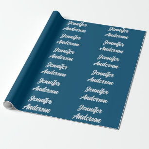 Papel De Presente Caligrafia Chic Elegante Azul Oceano Personalizada