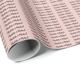 Papel De Presente Caligrafia de Casamento Rosa Dourada Elegante Nome