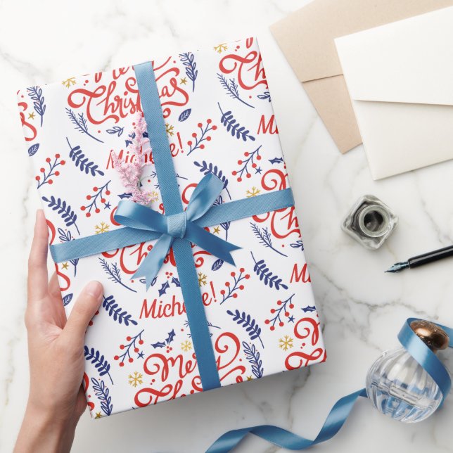 Papel De Presente Caligrafia de Natal Moderna Personalizada (Presentear)