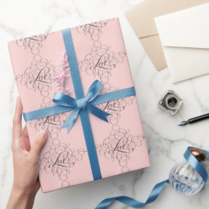 Papel De Presente Caligrafia Elegante, Preta-Rosa, Floured LOVE