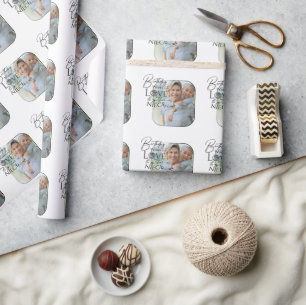 Papel De Presente Caligrafia Foto Personalizada de Aniversário para