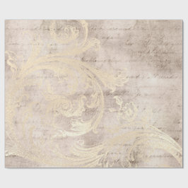 Papel De Presente Caligrafia Grunge Marfim e Dourado Damask