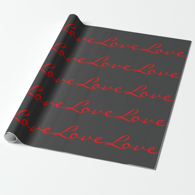 Papel De Presente Caligrafia Moderna Cinza Vermelho Amor Casamento (Desenrolado)