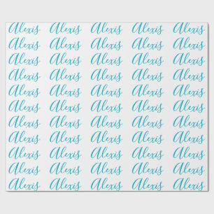 Papel De Presente Caligrafia Nome Script Simples Branco Azul